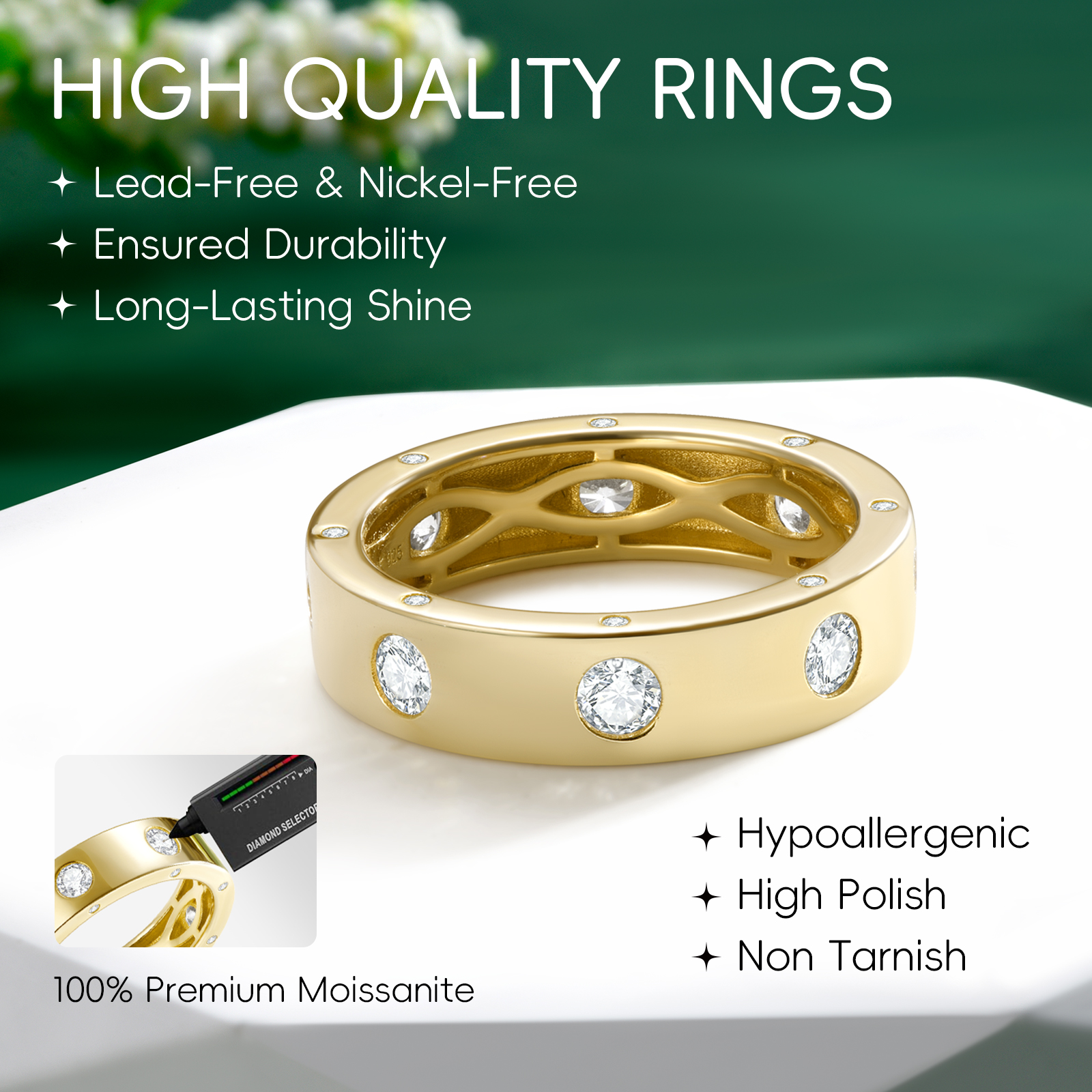 Moissanite Stackable Rings for Women | 925 Sterling Silver 14K Gold Plated Wedding Engagement Promise Non Tarnish Band