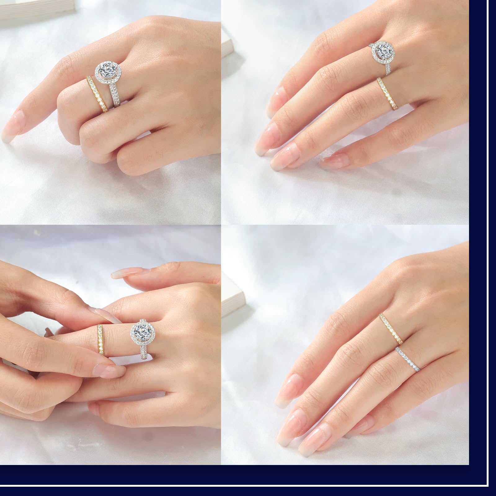 KSTYLE 0.8ct Round Moissanite Wedding Bands for Women 2.2mm S925 Sterling Silver Rings for Women|18K Gold Plated
