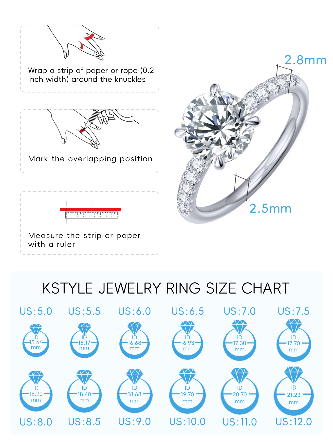 KSTYLE 2CT Moissanite Solitaire Engagement Rings for Women Round Cut Ring|D Color VVS1 Clarity