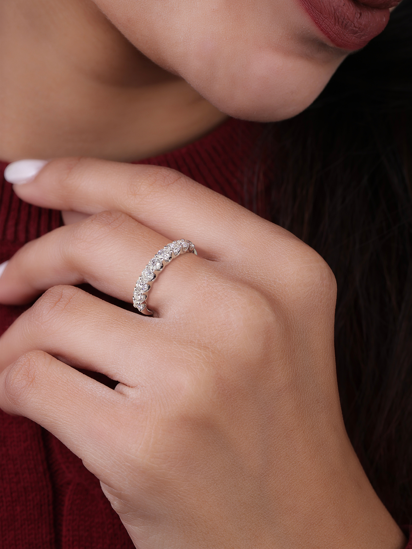 KSTYLE 3.0mm 9 Stones Moissanite Wedding Band for Women |D Color-VVS1| Anniversary Ring