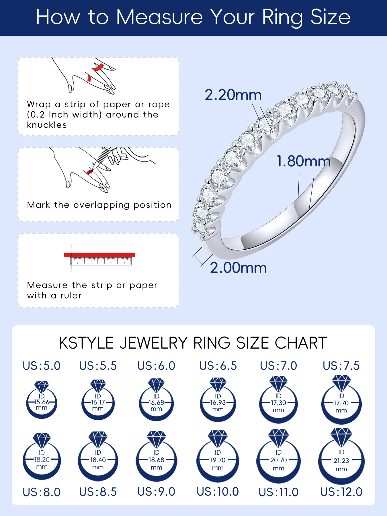 KSTYLE Moissanite Wedding Bands for Women Eternity Band Ring,2MM D Color VVS1 Lab Created Moissanite Rings Sterling Silver Rings 