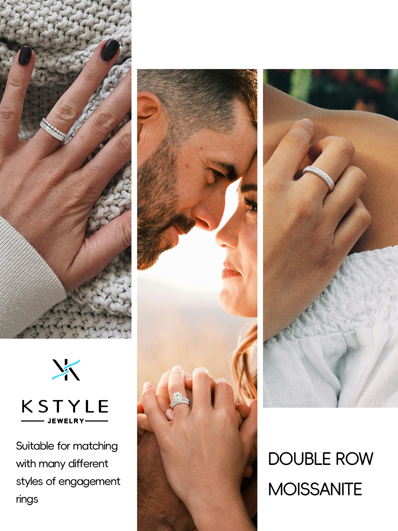 KSTYLE Moissanite Wedding Bands for Women Eternity Band Ring, Double-Rows D Color VVS1 Lab Created Moissanite Rings Sterling Silver Rings
