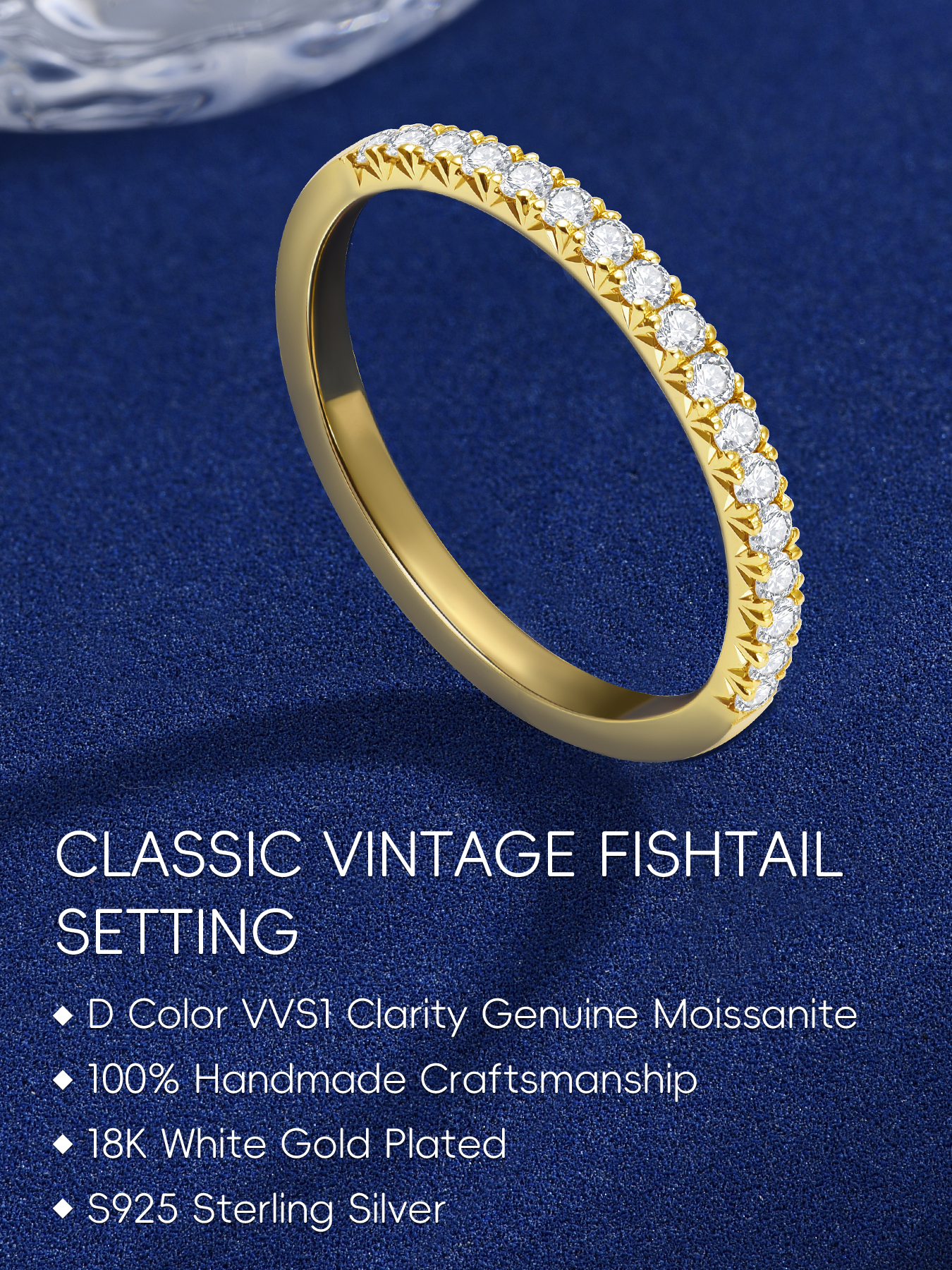 KSTYLE 1CT Round Moissanite Wedding Bands for Women 1.73mm, S925 Sterling Silver Rings for Women|18K Gold Plated 
