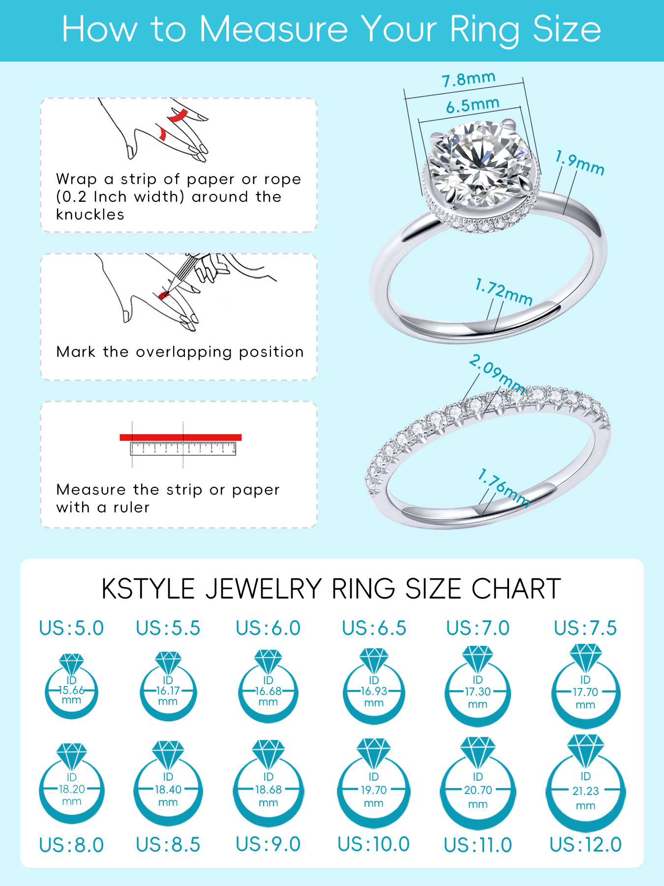 KSTYLE 2CT Engagement Rings Moissanite Wedding Ring Sets for Women | D Color-VVS1 Clarity 