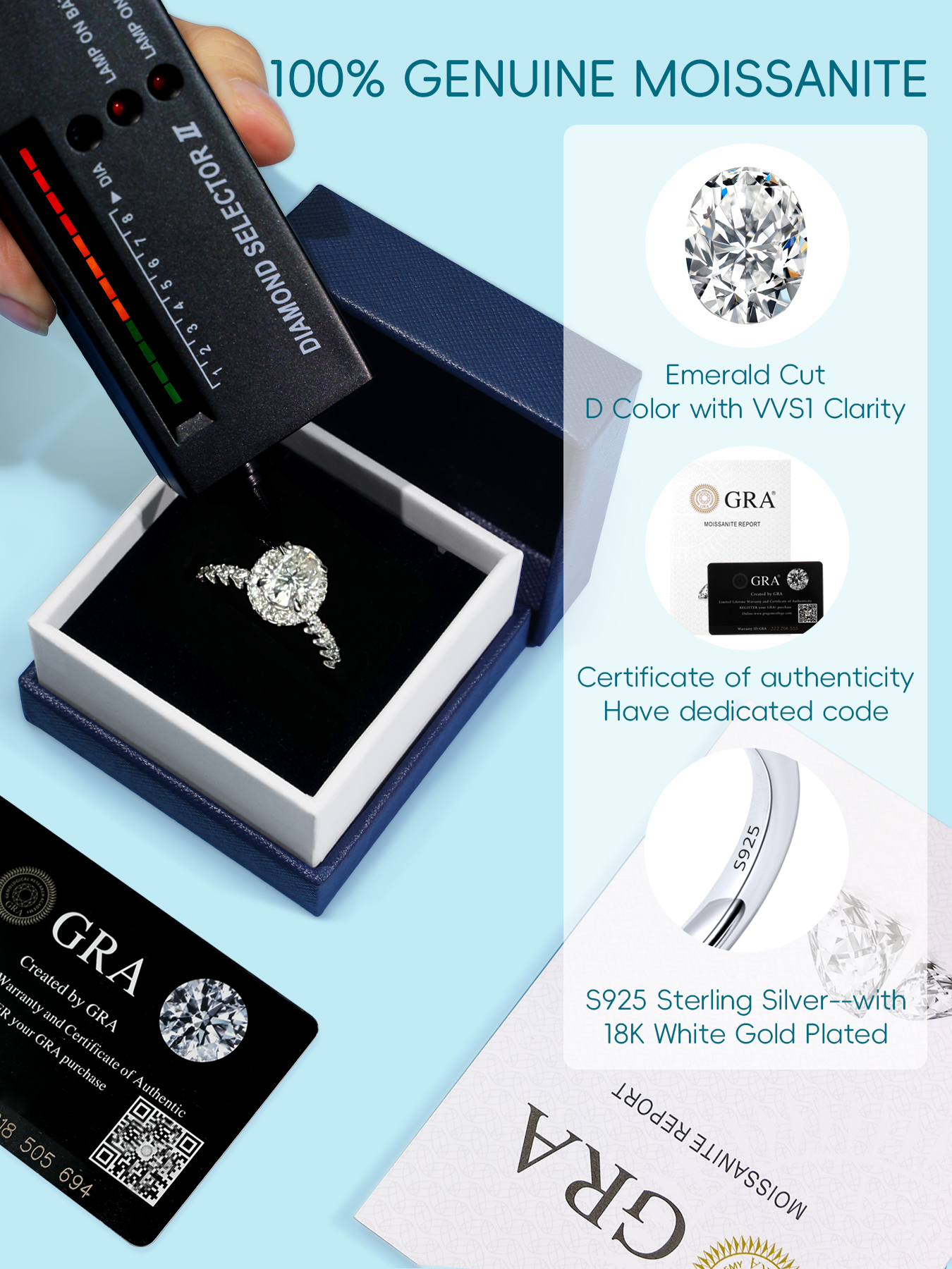 KSTYLE 2CT Moissanite Halo Engagement Rings for Women Oval Cut D Color VVS1 Clarity