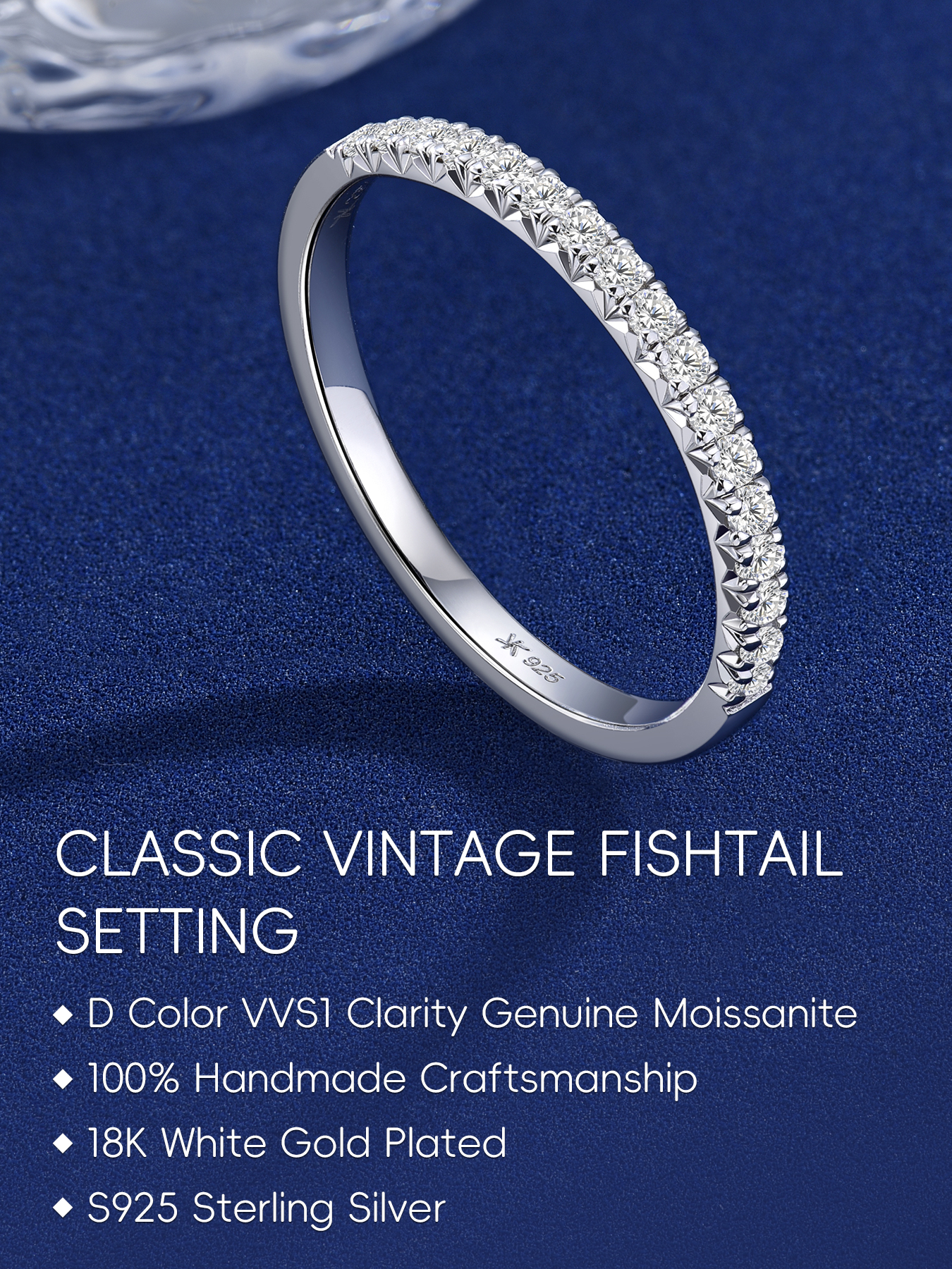 KSTYLE 1CT Round Moissanite Wedding Bands for Women 1.73mm, S925 Sterling Silver Rings for Women|18K Gold Plated 