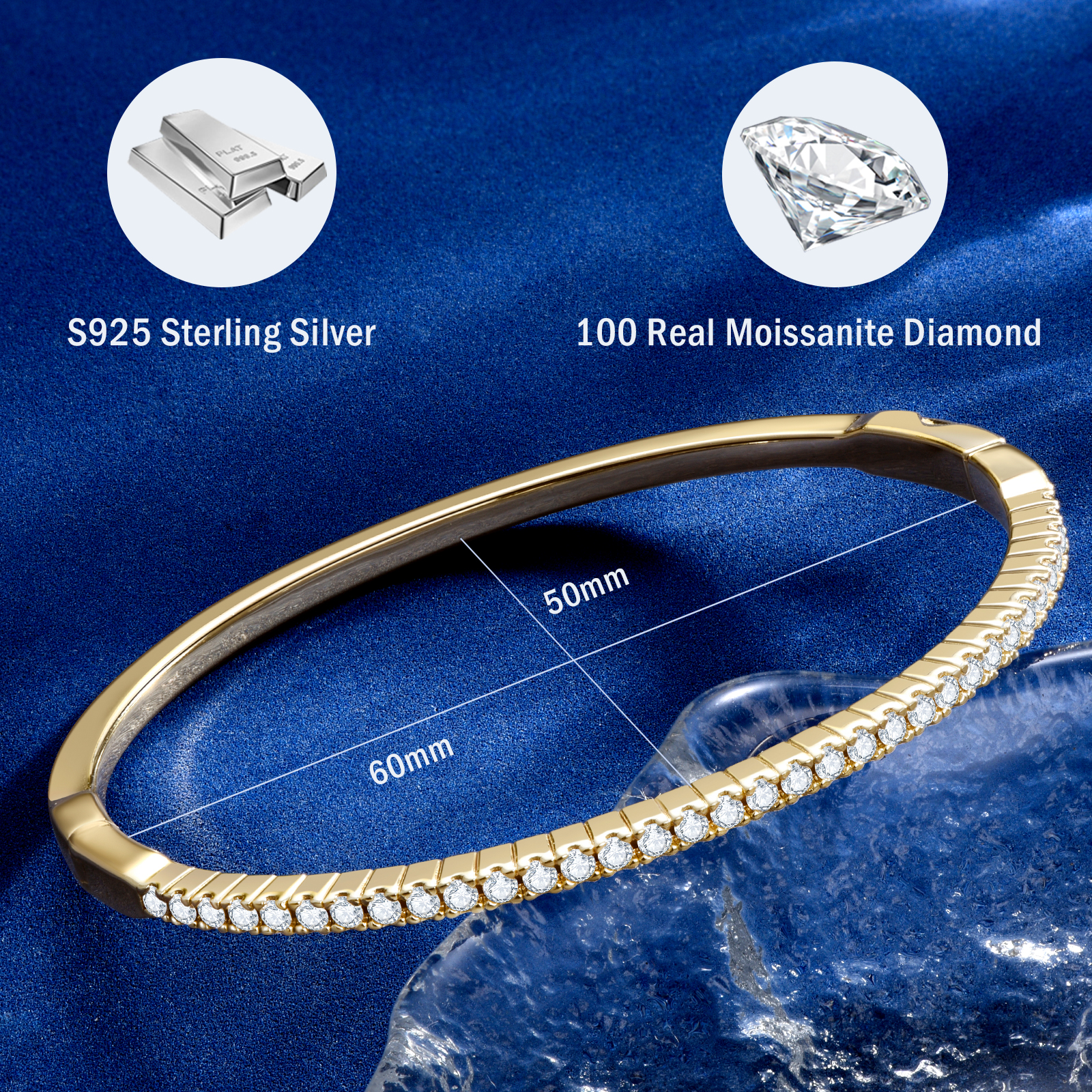 KSTYLE Moissanite Bracelet for Women, 18K White Gold Plated S925 Sterling Silver Bracelets