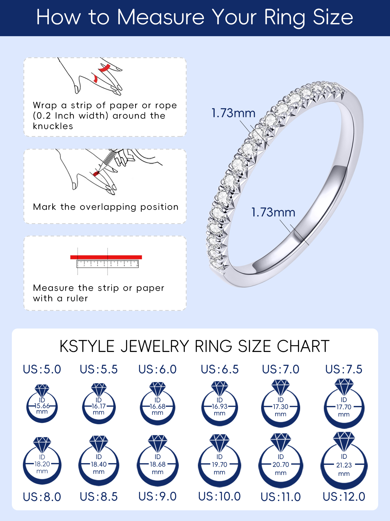 KSTYLE 1CT Round Moissanite Wedding Bands for Women 1.73mm, S925 Sterling Silver Rings for Women|18K Gold Plated 