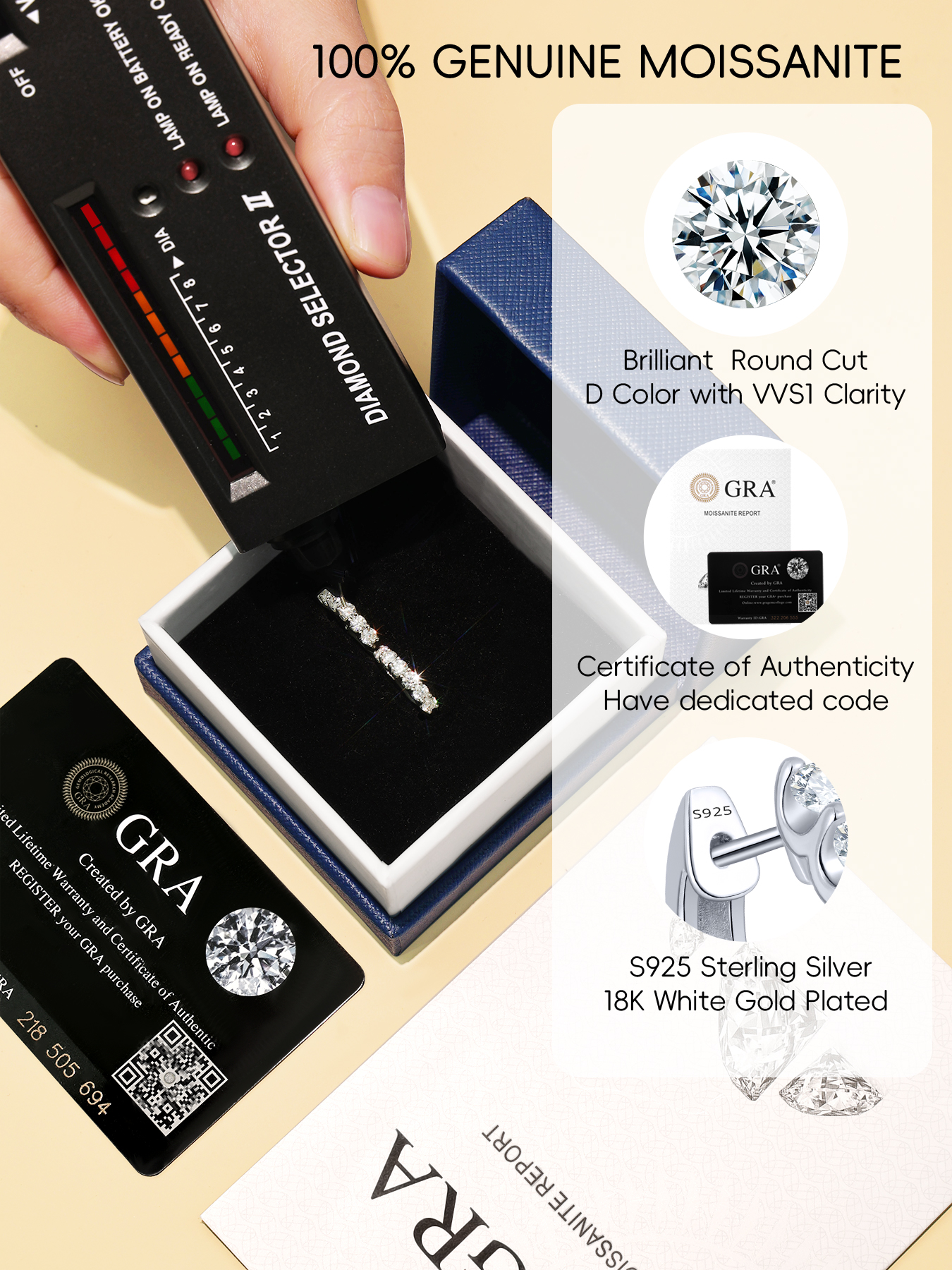 KSTYLE Moissanite Hoop Earrings for Women 1.2CT D Color-VVS1|S925 Sterling Silver Earrings 