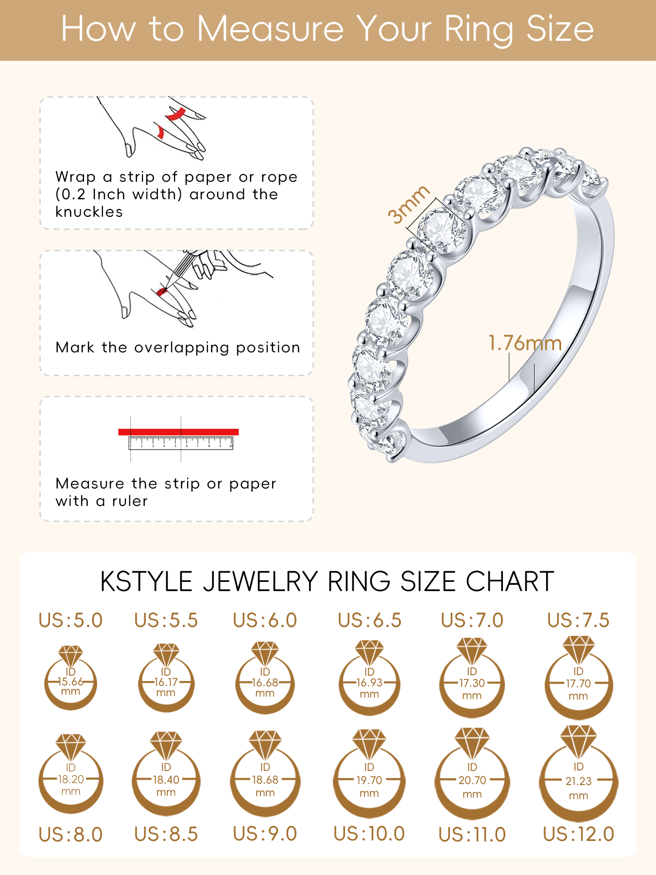 KSTYLE 3.0mm 9 Stones Moissanite Wedding Band for Women |D Color-VVS1| Anniversary Ring