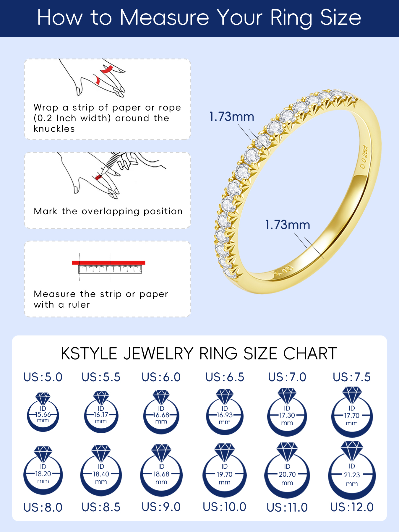 KSTYLE 1CT Round Moissanite Wedding Bands for Women 1.73mm, S925 Sterling Silver Rings for Women|18K Gold Plated 