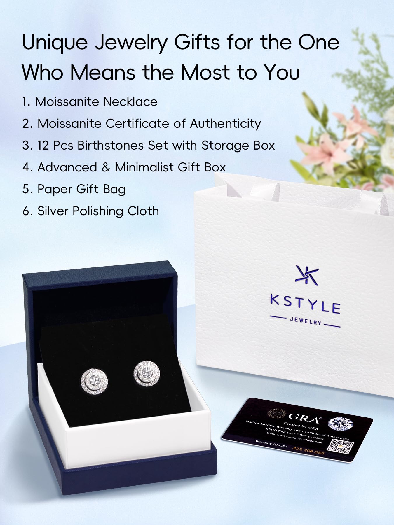 KSTYLE Moissanite Stud Earrings for Women Birthstone Earrings with 12 Birthstones Set
