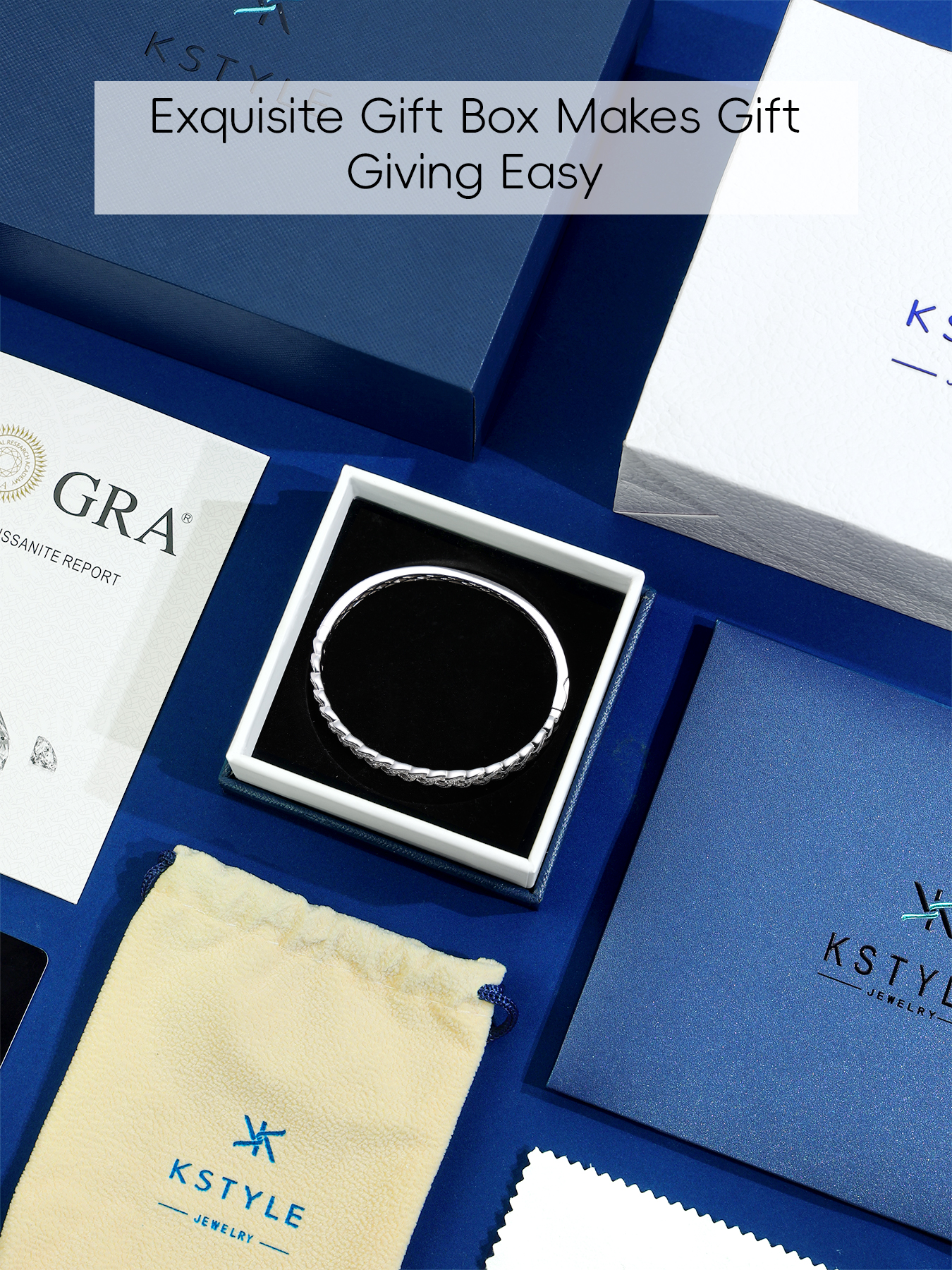 KSTYLE Moissanite Bangle for Women, 18K White Gold Plated S925 Sterling Silver Bangle |D Color VVS1| Moissanite Bangle Bracelets