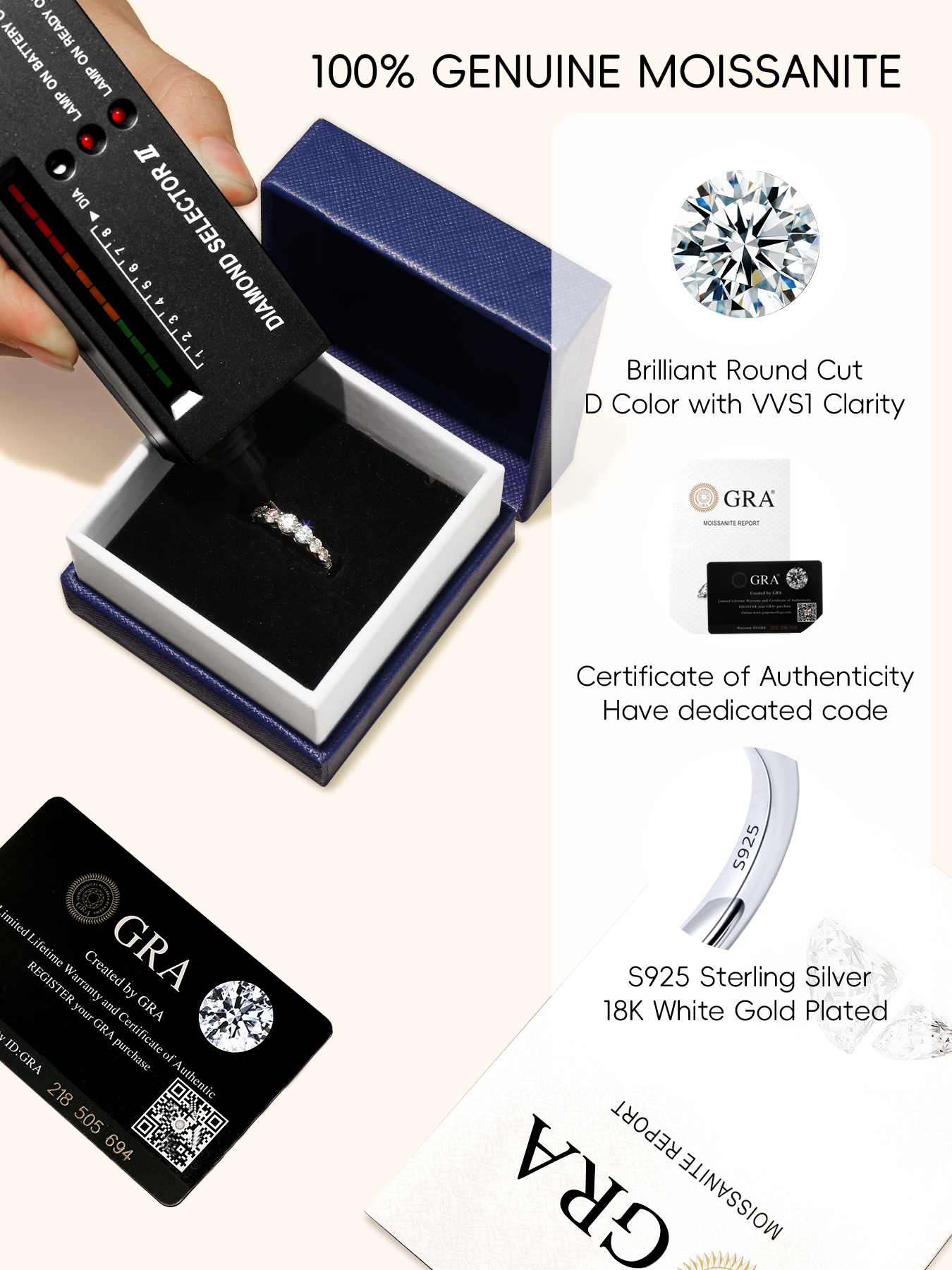 KSTYLE 3.0mm 9 Stones Moissanite Wedding Band for Women |D Color-VVS1| Anniversary Ring