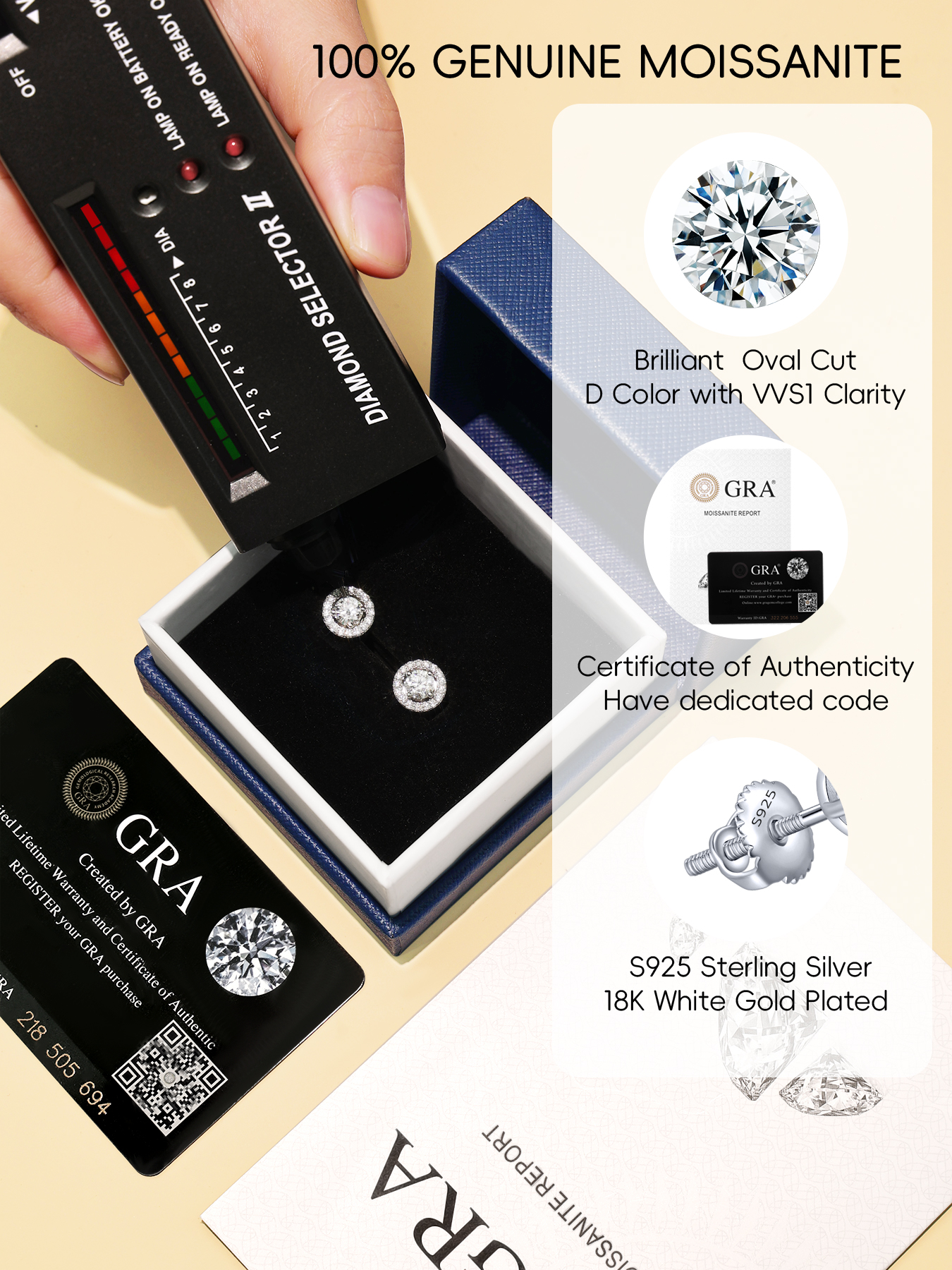 KSTYLE 2 IN 1 Moissanite Stud Earrings Hypoallergenic Stud Earring D Color VVS1