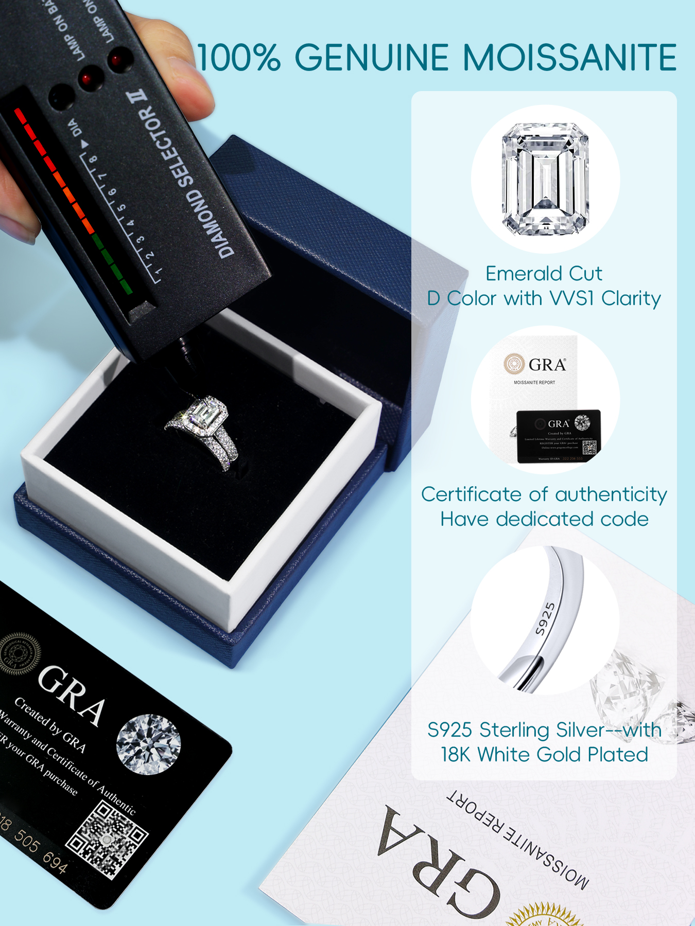 KSTYLE 2 Carat Moissanite Engagement Rings Set Wedding Rings for Women