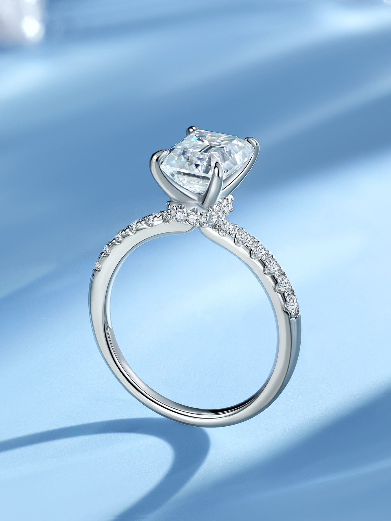 KSTYLE 2CT Moissanite Solitaire Engagement Rings for Women| Emerald Cut Ring,D Color VVS1 Clarity