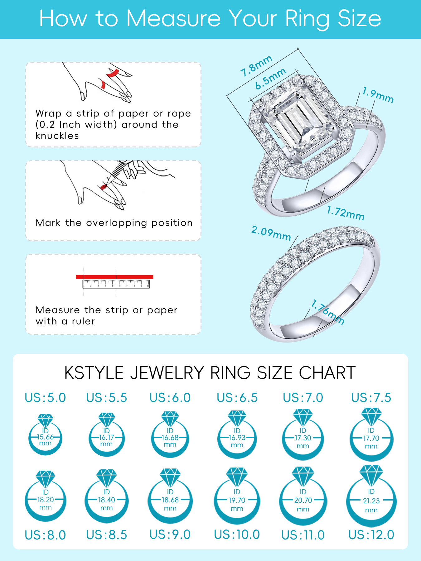 KSTYLE 2 Carat Moissanite Engagement Rings Set Wedding Rings for Women