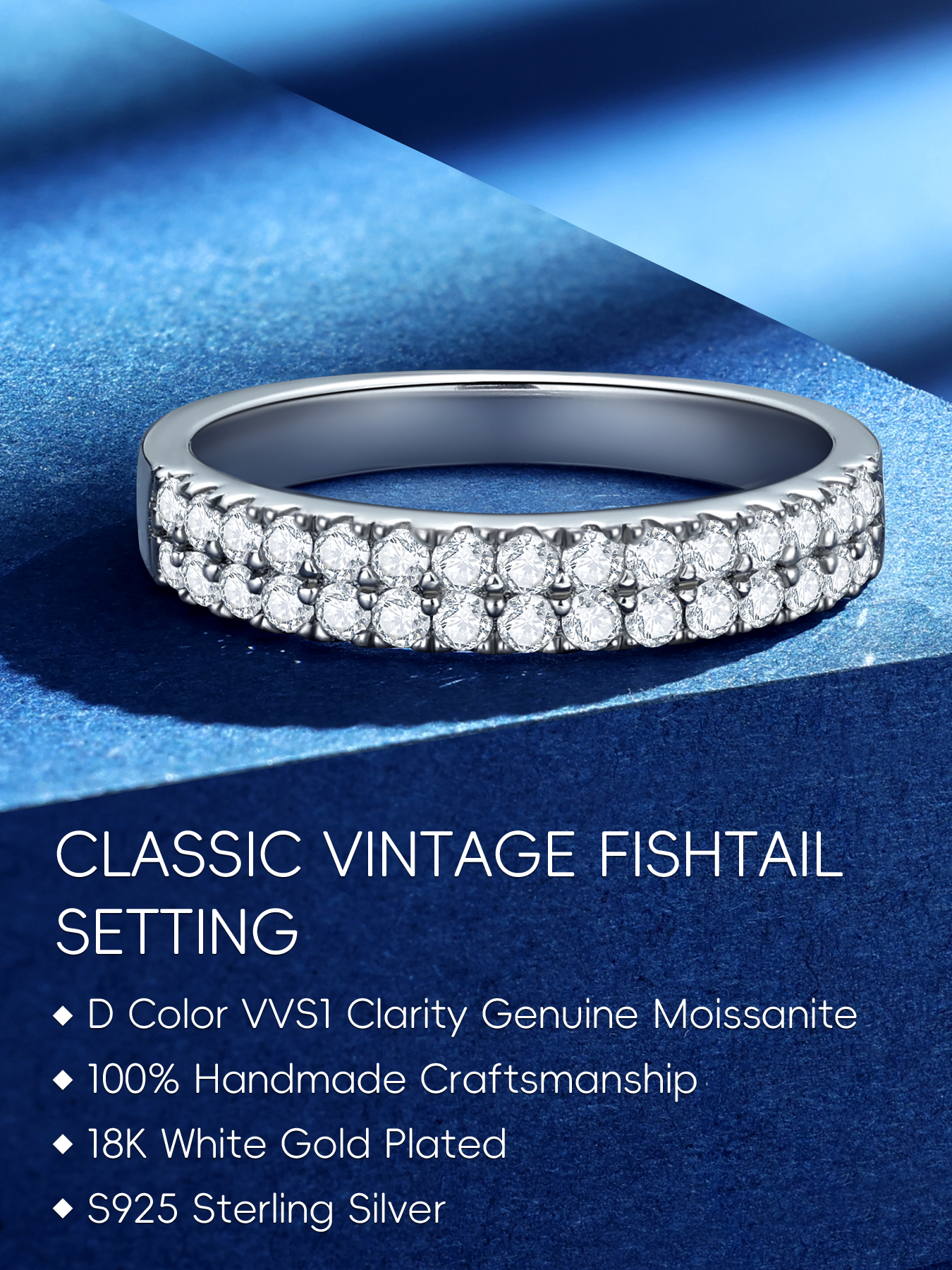 KSTYLE Moissanite Wedding Bands for Women Eternity Band Ring, Double-Rows D Color VVS1 Lab Created Moissanite Rings Sterling Silver Rings