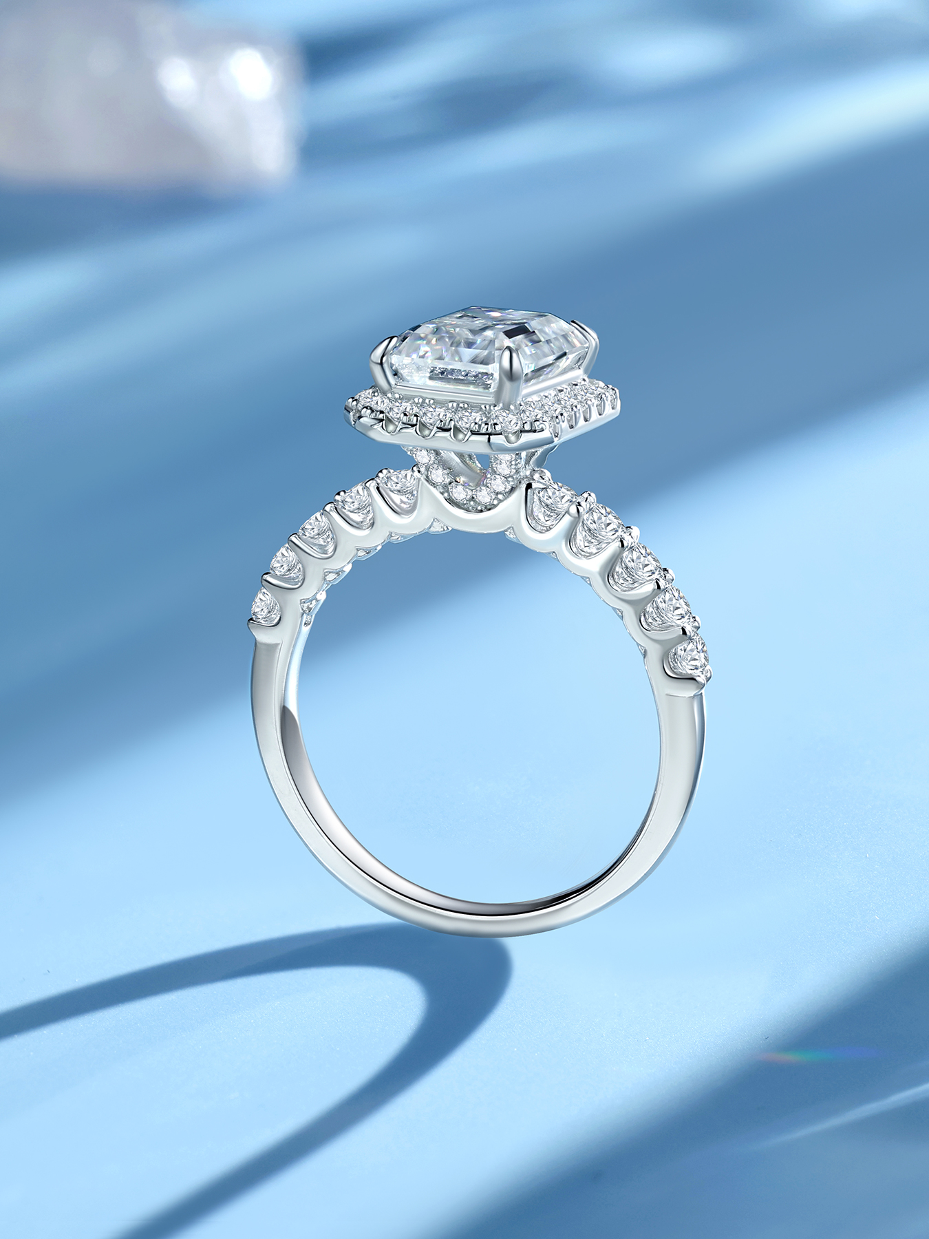 KSTYLE 2CT Moissanite Halo Engagement Rings for Women Emerald Cut D Color VVS1 Clarity