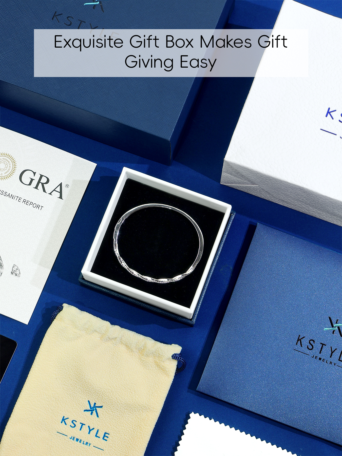 KSTYLE Moissanite Bangle, 18K White Gold Plated S925 Sterling Silver Bracelets |D Color VVS1| Moissanite Bangle Bracelets