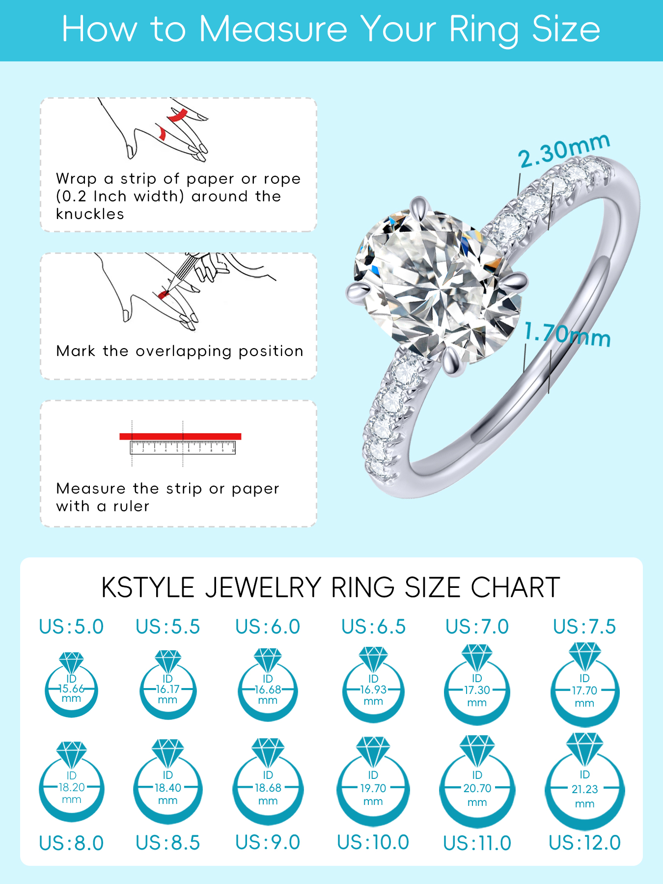 KSTYLE 2CT Moissanite Solitaire Engagement Rings for Women| Oval Cut Ring,D Color VVS1 Clarity