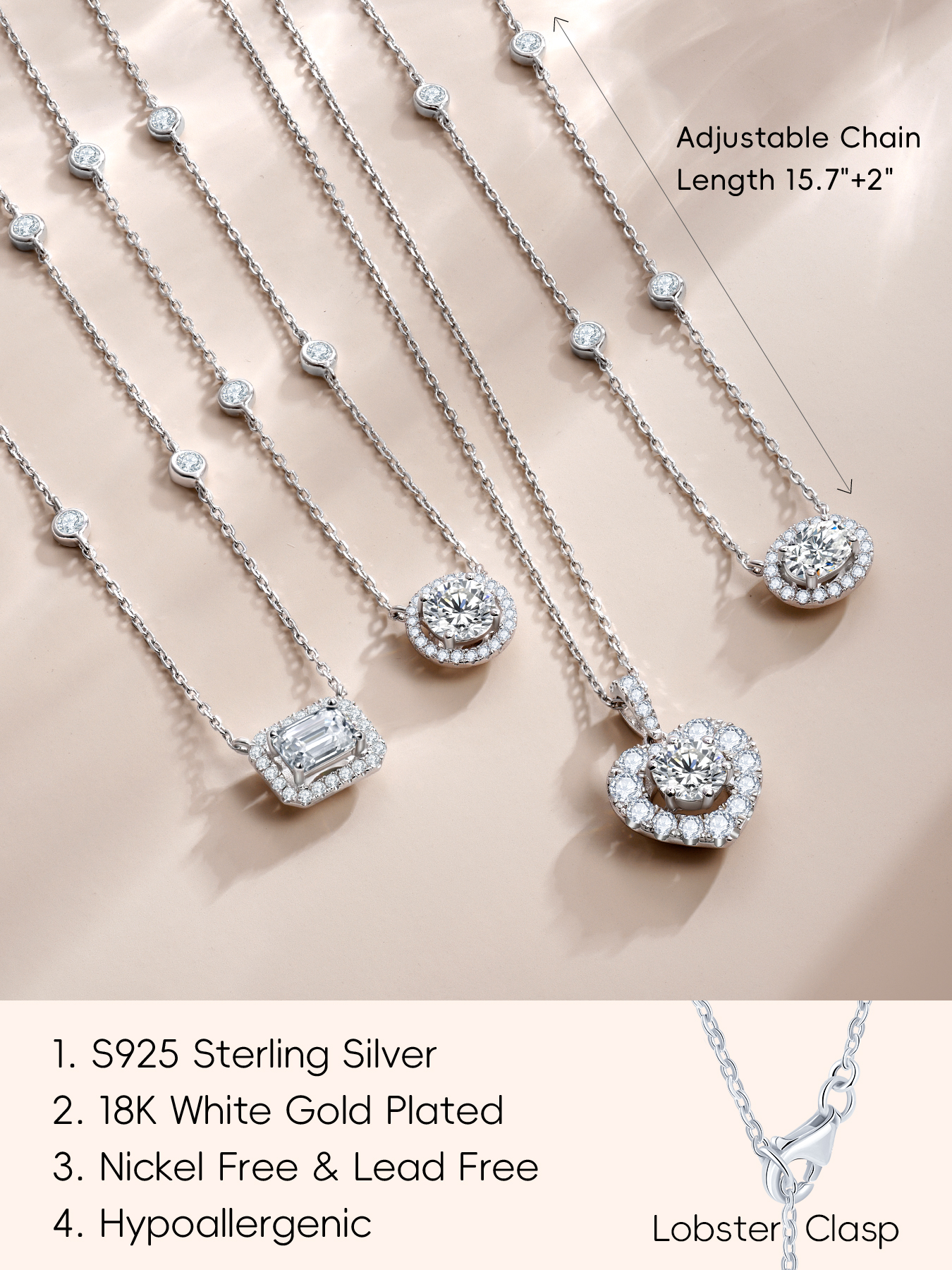 KSTYLE Moissanite Necklace for Women,D Color VVS1 Clarity 925 Sterling Silver Necklace,Emerald Cut Necklace