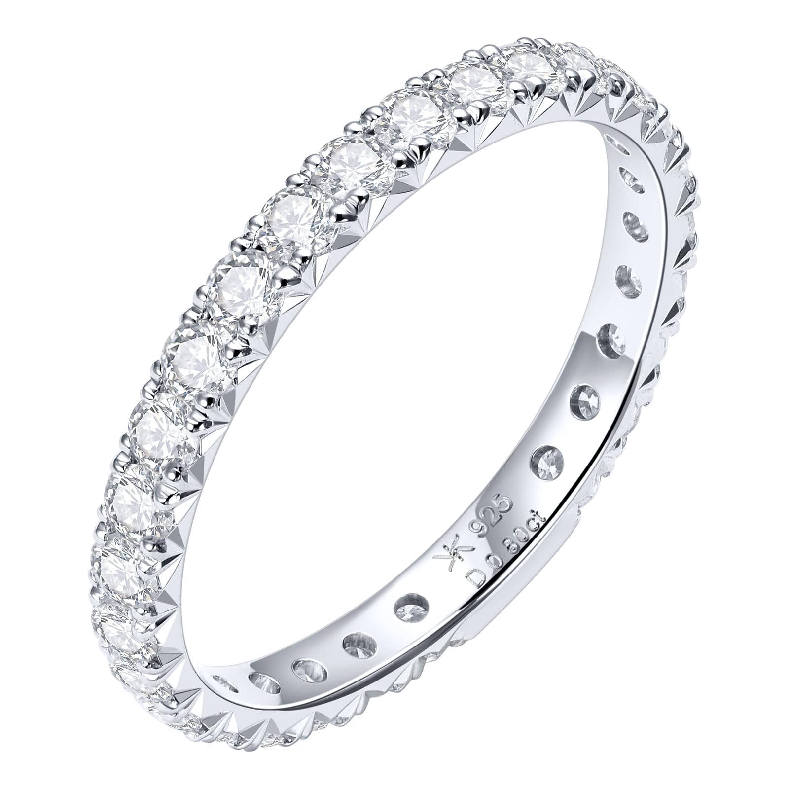 KSTYLE 0.8ct Round Moissanite Wedding Bands for Women 2.2mm S925 Sterling Silver Rings for Women|18K Gold Plated