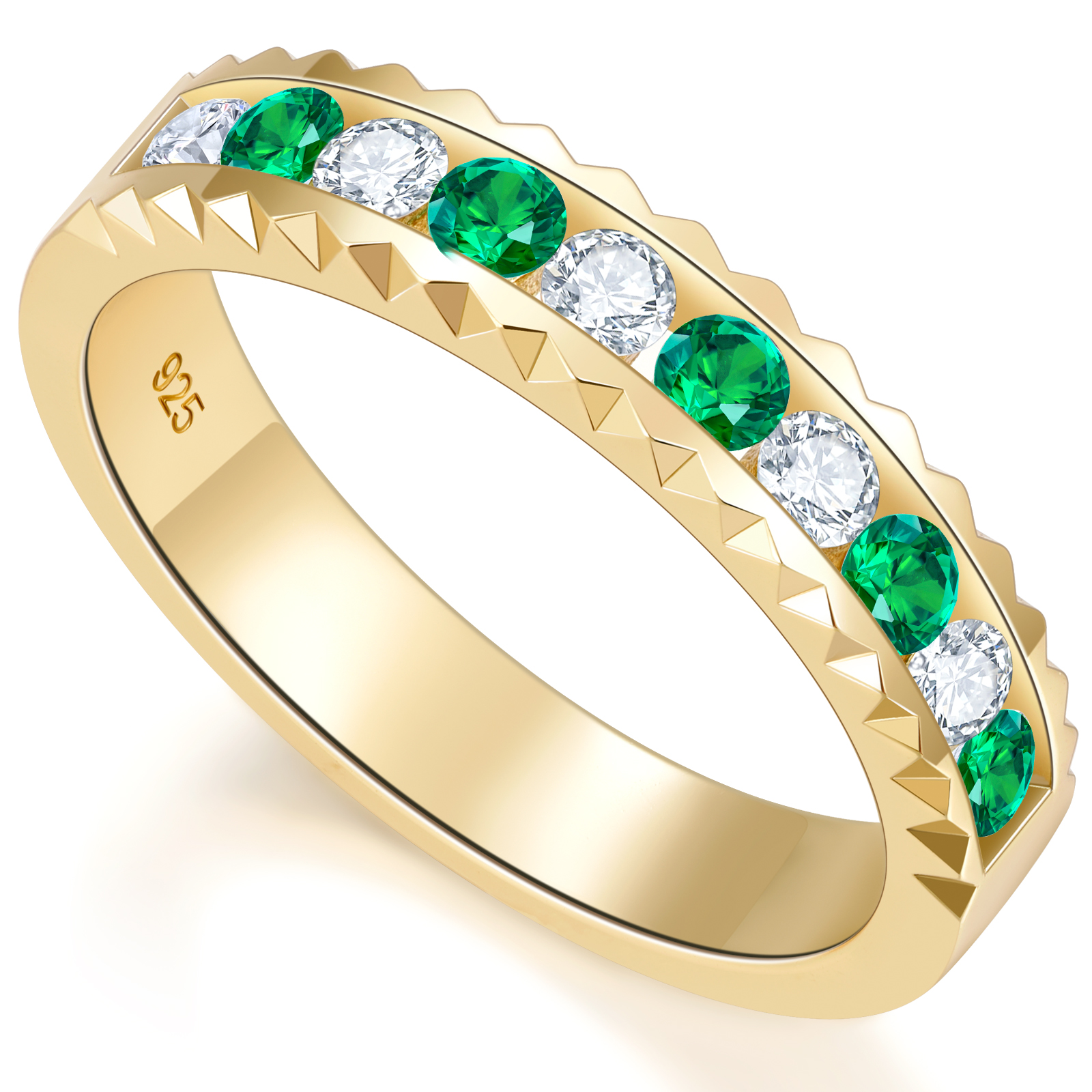 Women's Eternity Rings Non Tarnish - Moissanite or Lab Grown Emerald Wedding Engagement Promise Ring for Women | 14K Gold Plated Sterling Silver Jewelry Gifts for Her