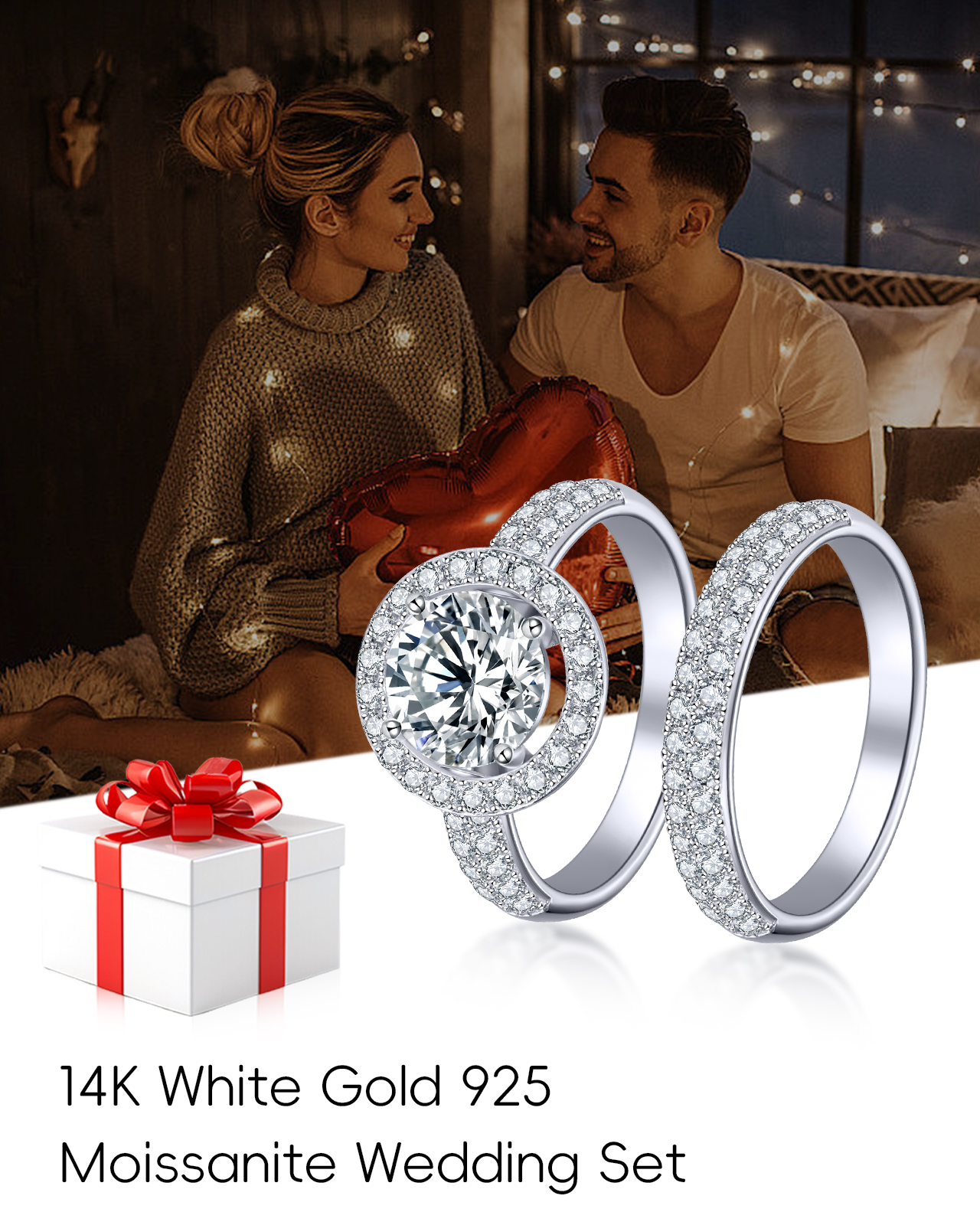 2CT Moissanite Engagement Rings Wedding Ring Sets for Women | D Color-VVS1 | S925 Sterling Silver Promise Rings