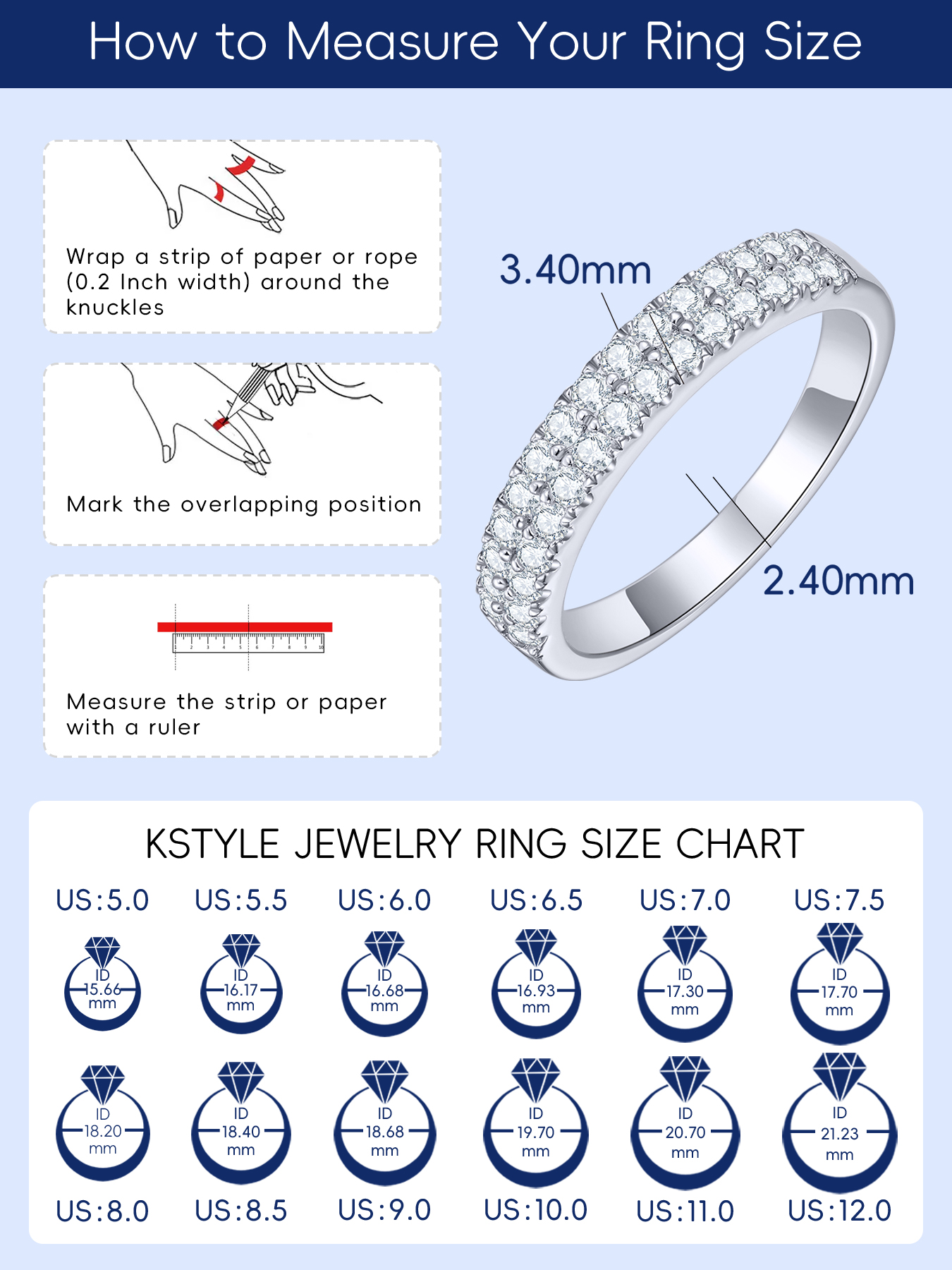 KSTYLE Moissanite Wedding Bands for Women Eternity Band Ring, Double-Rows D Color VVS1 Lab Created Moissanite Rings Sterling Silver Rings