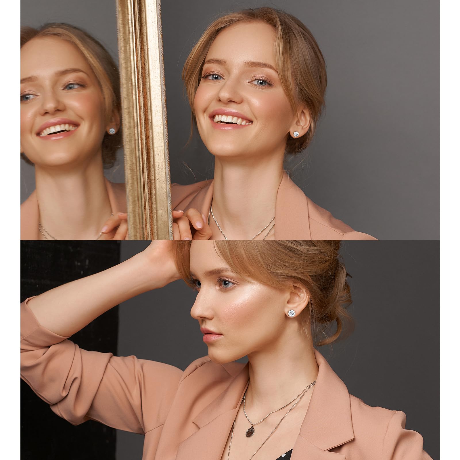 Moissanite Hidden Halo Stud Earrings 1.7CT 18K White Gold Plated 925 Sterling Silver Earring