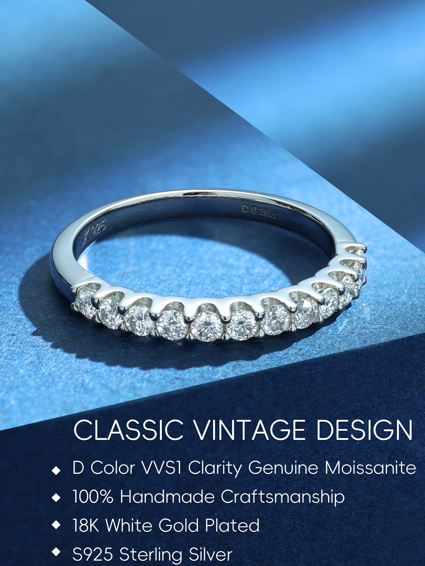KSTYLE Moissanite Wedding Bands for Women Eternity Band Ring,2MM D Color VVS1 Lab Created Moissanite Rings Sterling Silver Rings 