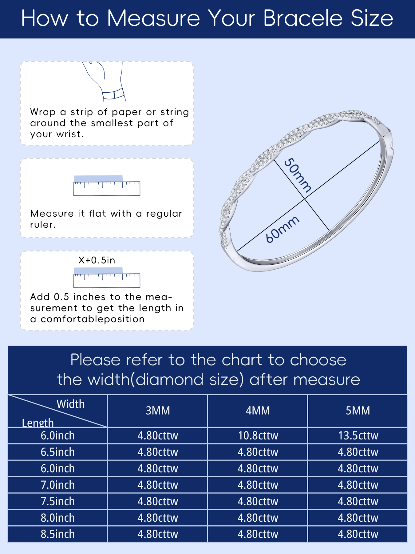 KSTYLE Moissanite Bangle, 18K White Gold Plated S925 Sterling Silver Bracelets |D Color VVS1| Moissanite Bangle Bracelets