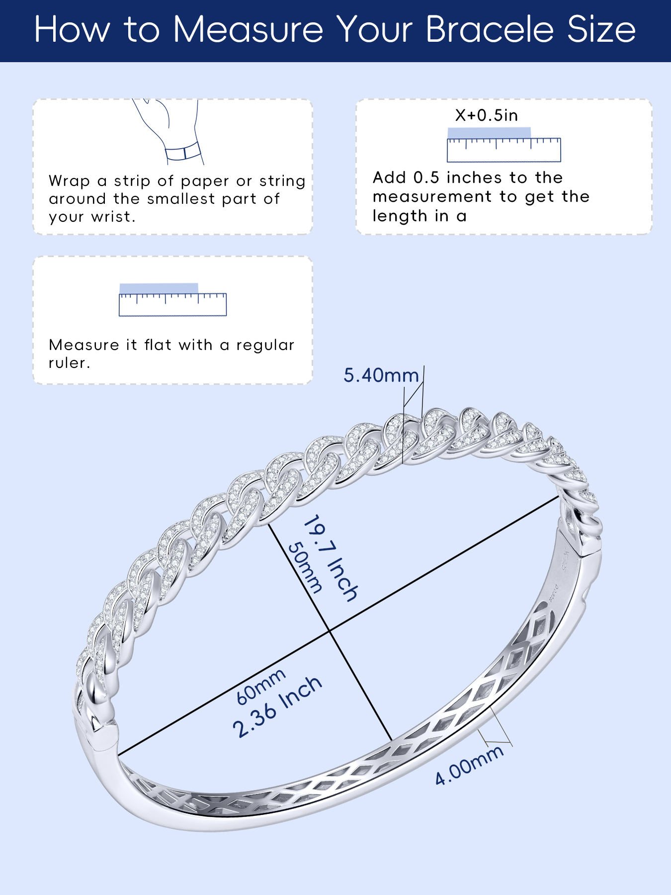 KSTYLE Moissanite Bangle for Women, 18K White Gold Plated S925 Sterling Silver Bangle |D Color VVS1| Moissanite Bangle Bracelets