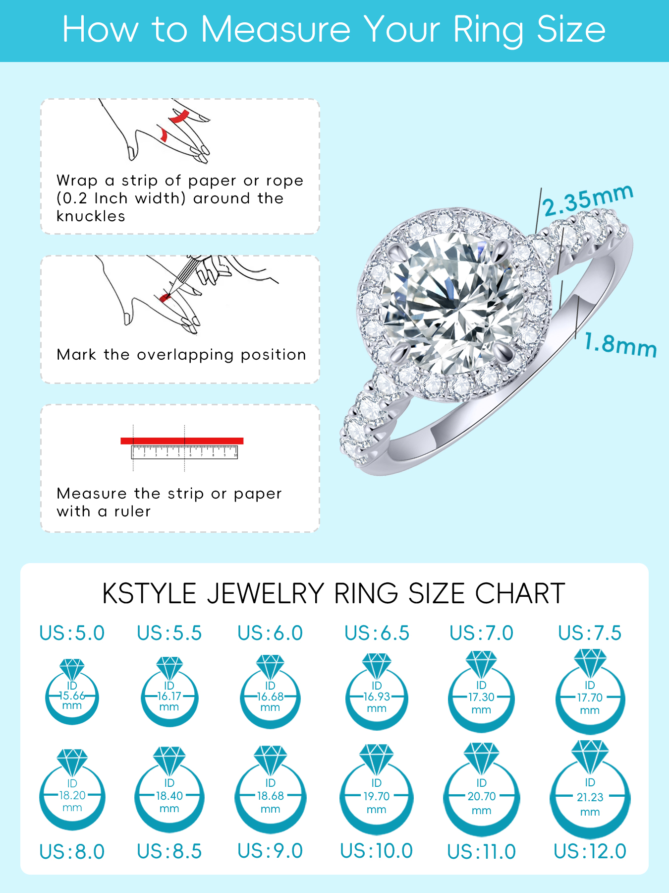 KSTYLE 2CT Moissanite Halo Engagement Rings for Women Round Cut D Color VVS1 Clarity