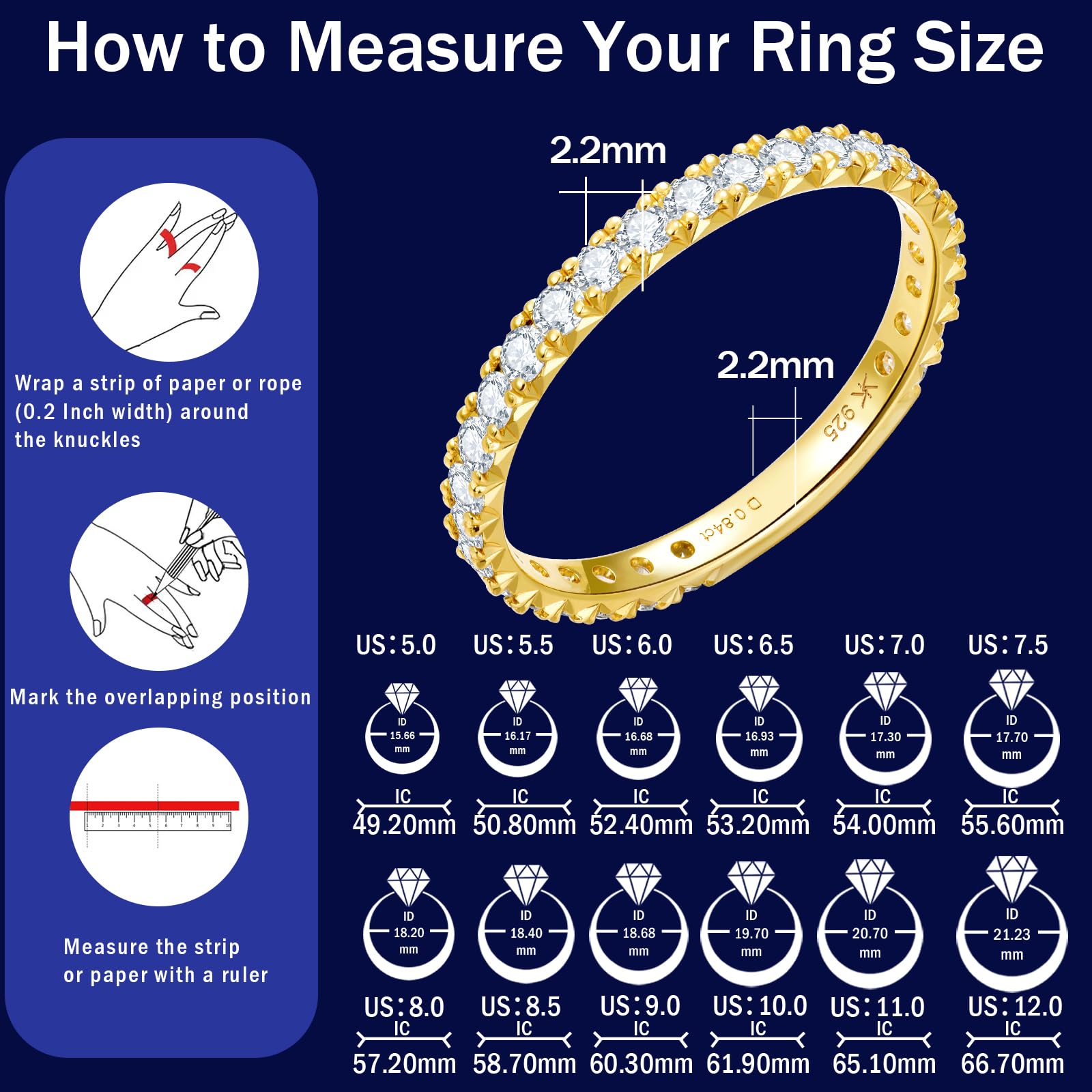 KSTYLE 0.8ct Round Moissanite Wedding Bands for Women 2.2mm S925 Sterling Silver Rings for Women|18K Gold Plated