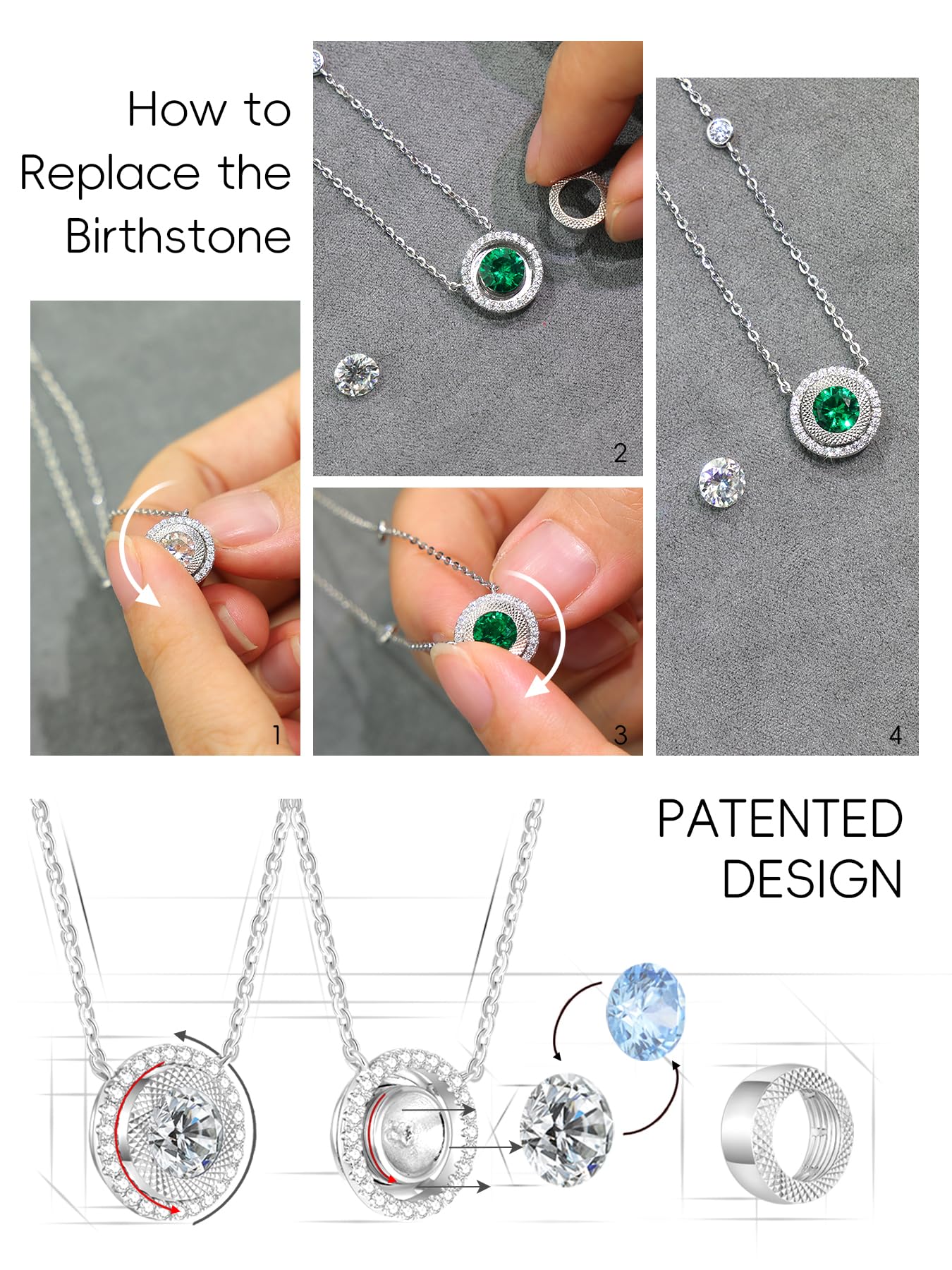 KSTYLE Moissanite Pendant Necklace for Women DIY Birthstone Necklace with 12 Birthstones Set
