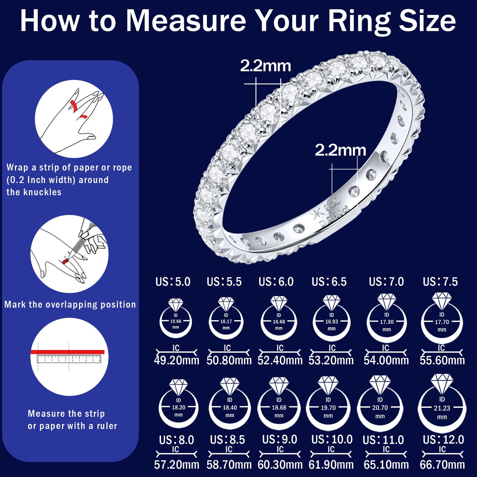 KSTYLE 0.8ct Round Moissanite Wedding Bands for Women 2.2mm S925 Sterling Silver Rings for Women|18K Gold Plated