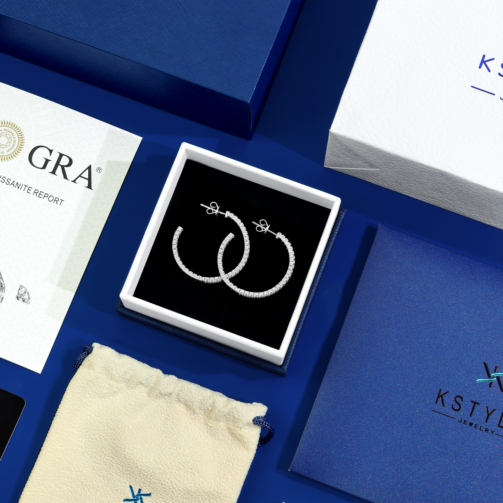 KSTYLE Moissanite Earrings Open Hoop Earrings | D Color-VVS1| 14K Yellow/White Gold Plated 