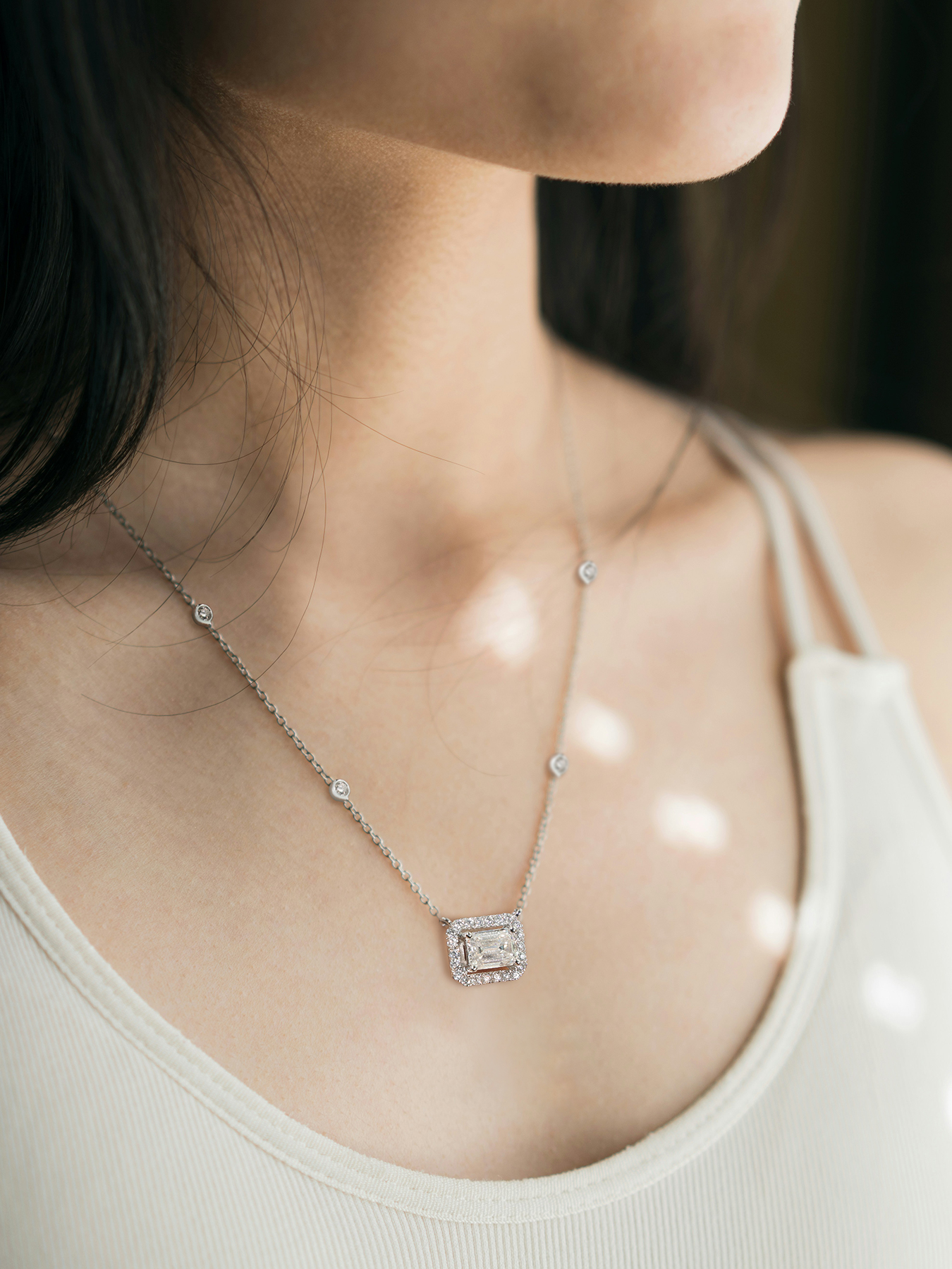 KSTYLE Moissanite Necklace for Women,D Color VVS1 Clarity 925 Sterling Silver Necklace,Emerald Cut Necklace