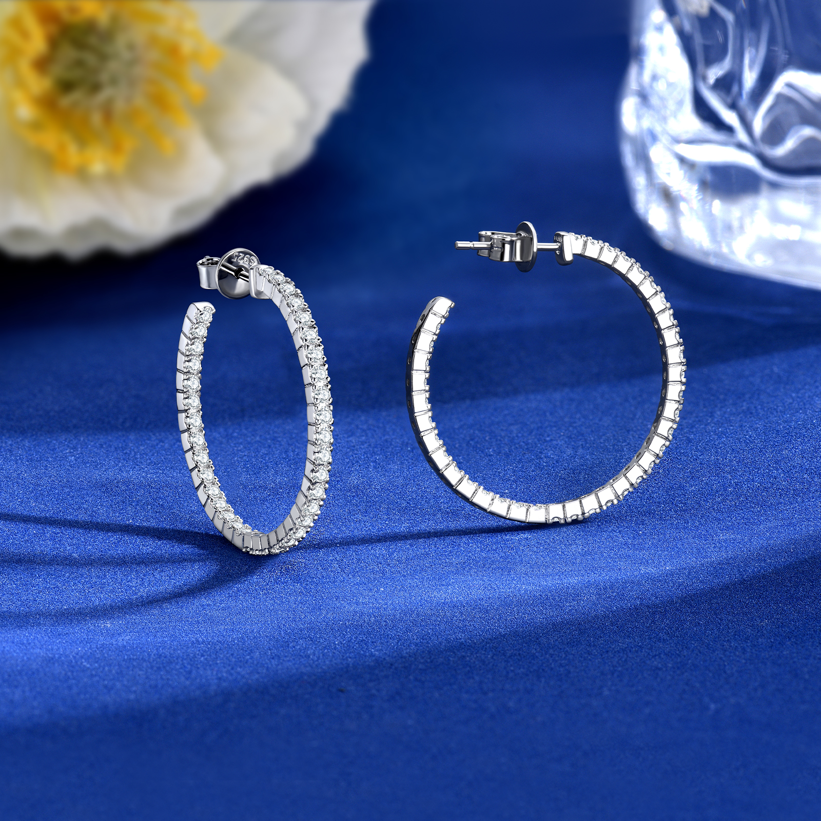 KSTYLE Moissanite Earrings Open Hoop Earrings | D Color-VVS1| 14K Yellow/White Gold Plated 