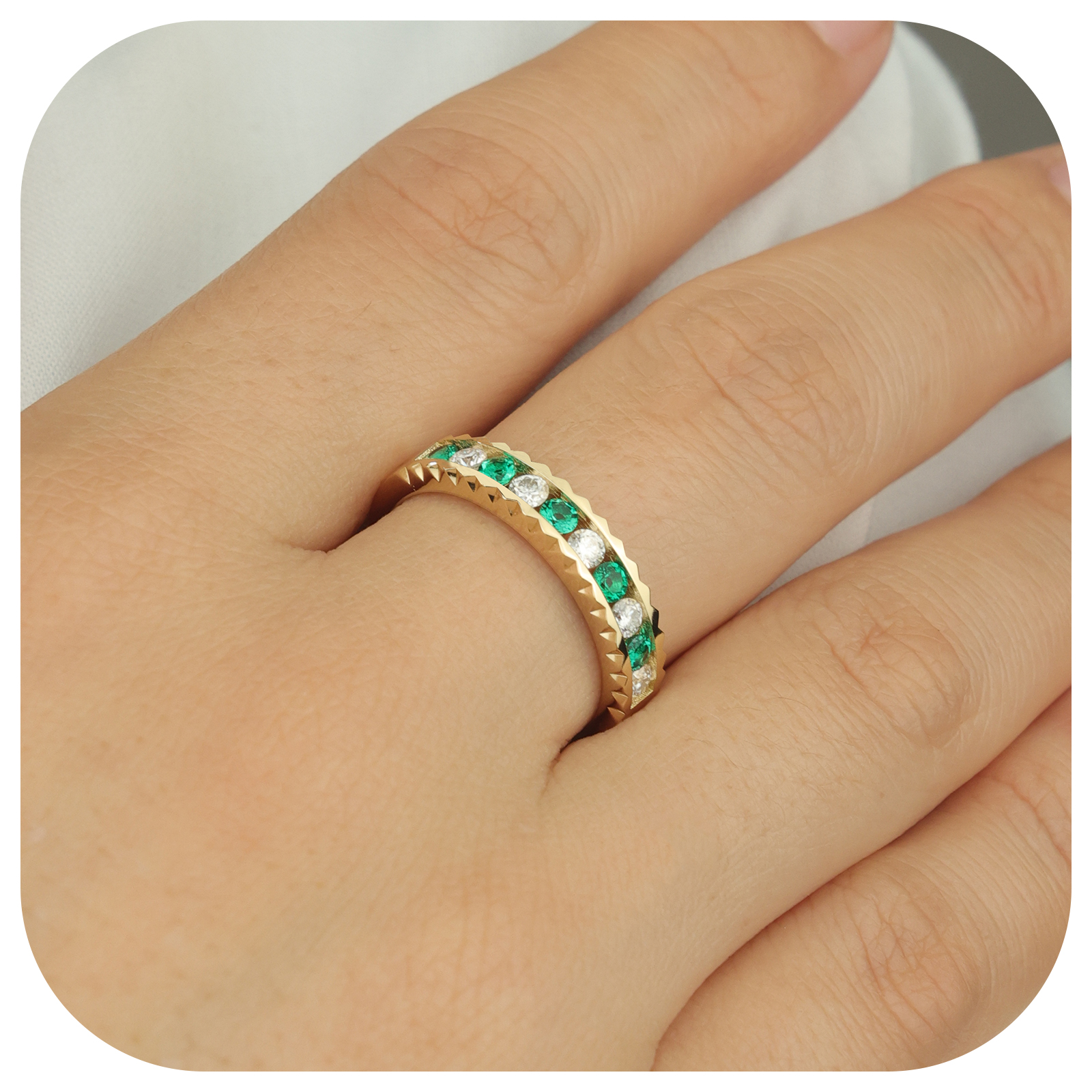 Women's Eternity Rings Non Tarnish - Moissanite or Lab Grown Emerald Wedding Engagement Promise Ring for Women | 14K Gold Plated Sterling Silver Jewelry Gifts for Her