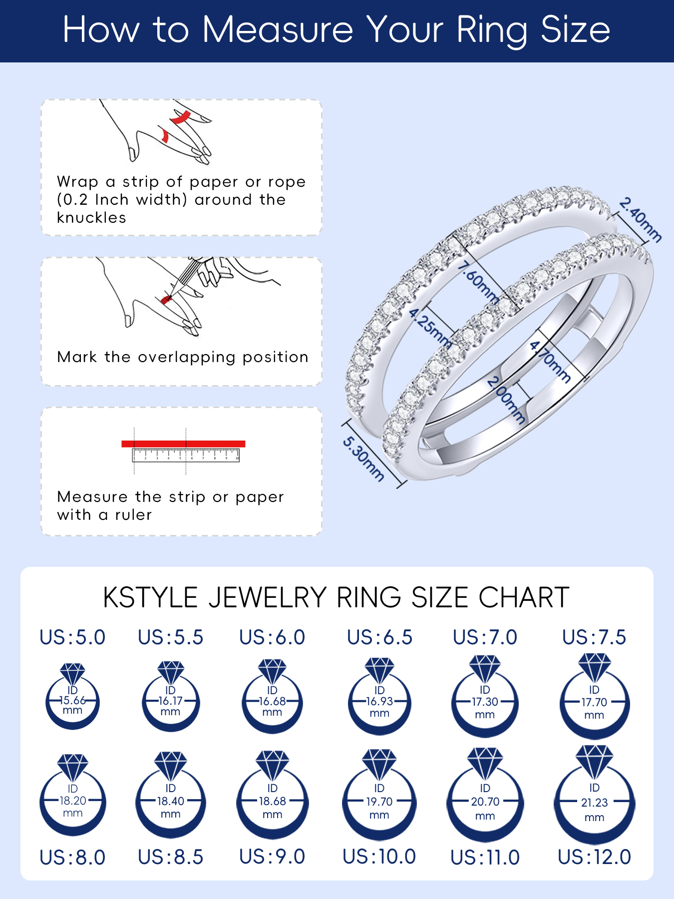 KSTYLE Moissanite Ring Enhancer Wedding Bands for Women Ring Guard for Engagement Rings,7.6mm